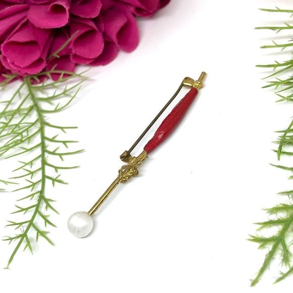 ⚜️Antique Rolled Leather Closed Umbrella Pin - Picture 4 of 7